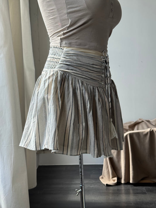 Baily Cotton Striped Drop Waist Mini Skirt In Natural