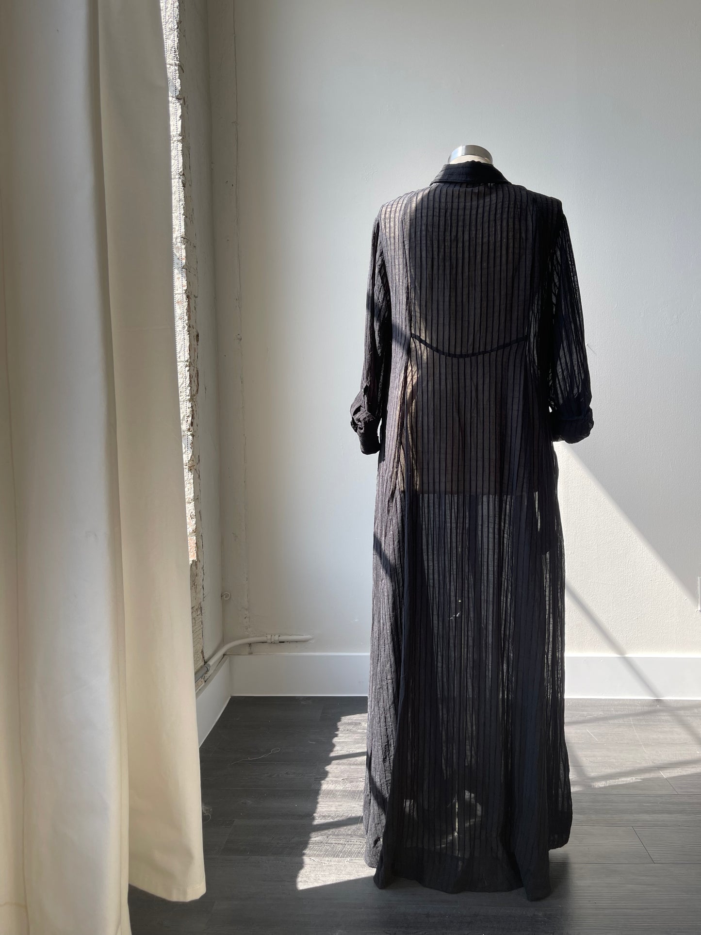 Raven Sheer Button Down Maxi Dress In Black