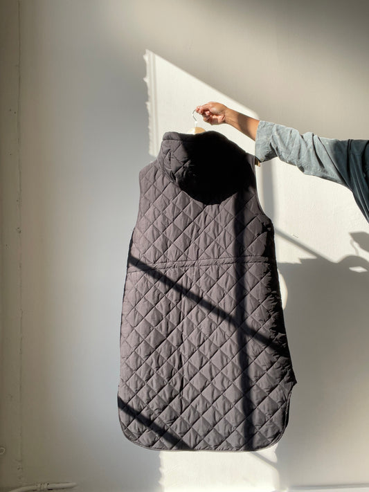Corrine Quilted Diamond Puffer Maxi Vest In Black
