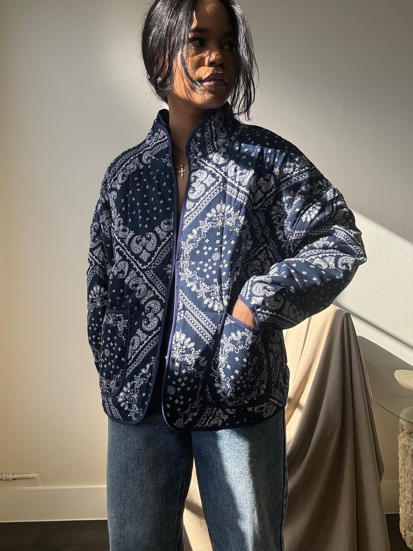 Lubbock Quilted Bandana Jacket In Navy