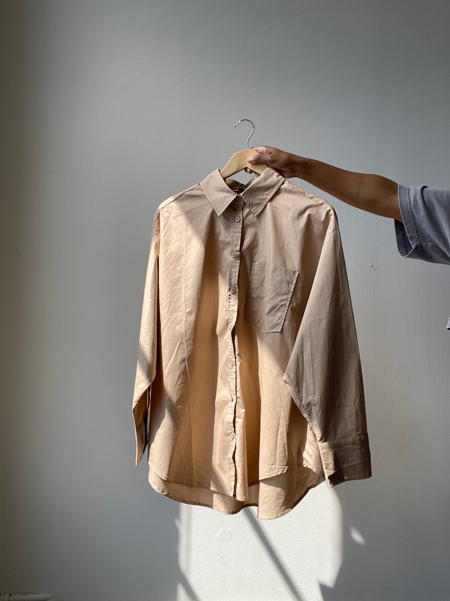 Chase Cotton Oversized Button Down In Sand