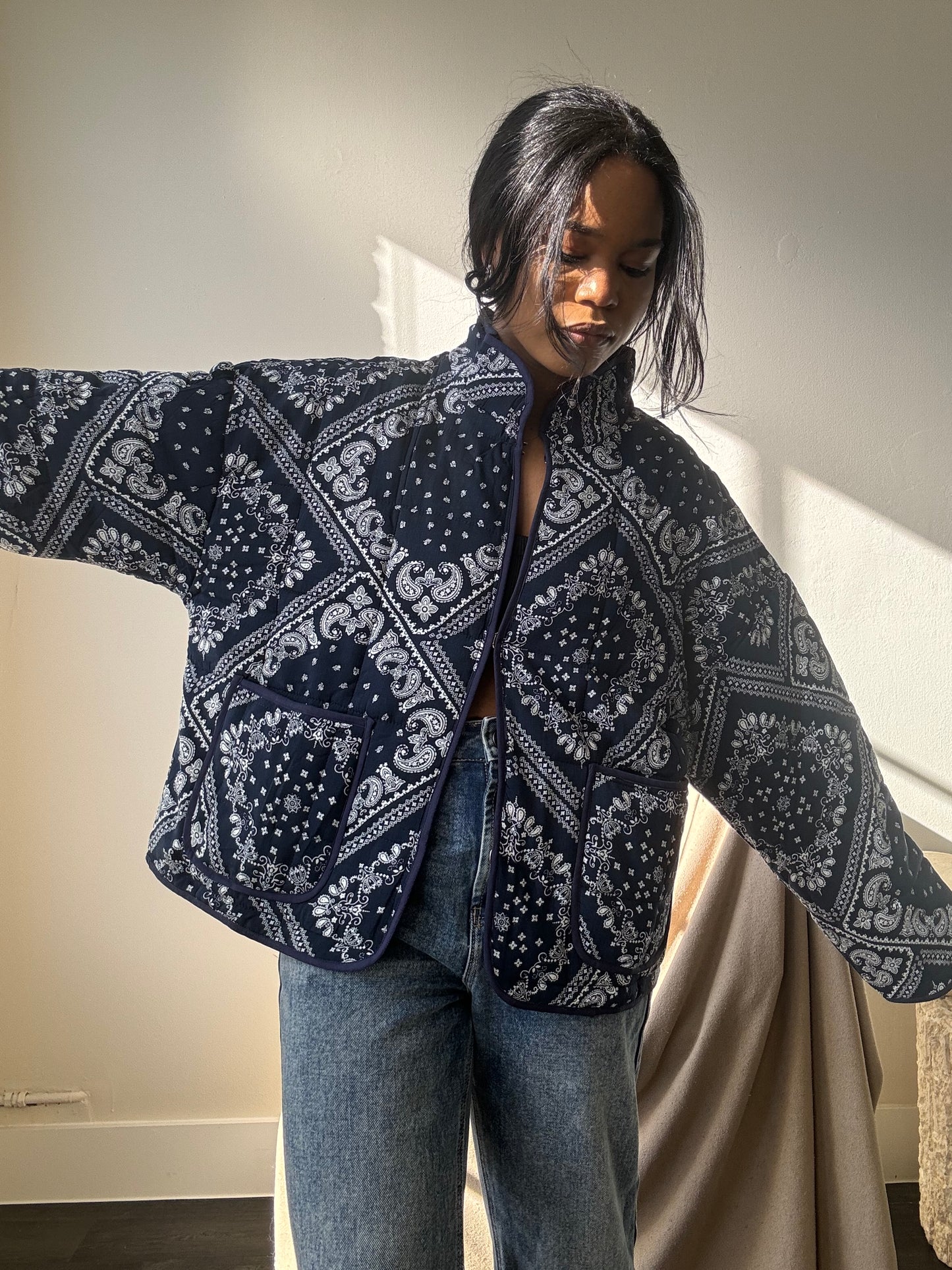 Lubbock Quilted Bandana Jacket In Navy