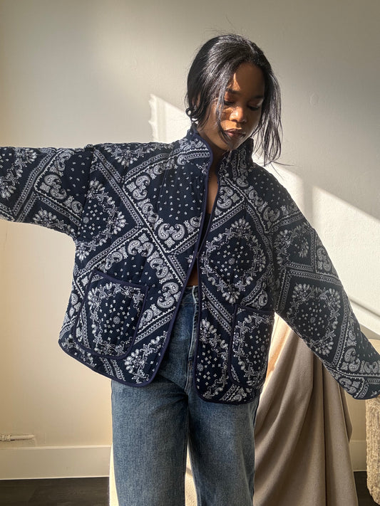 Lubbock Quilted Bandana Jacket In Navy