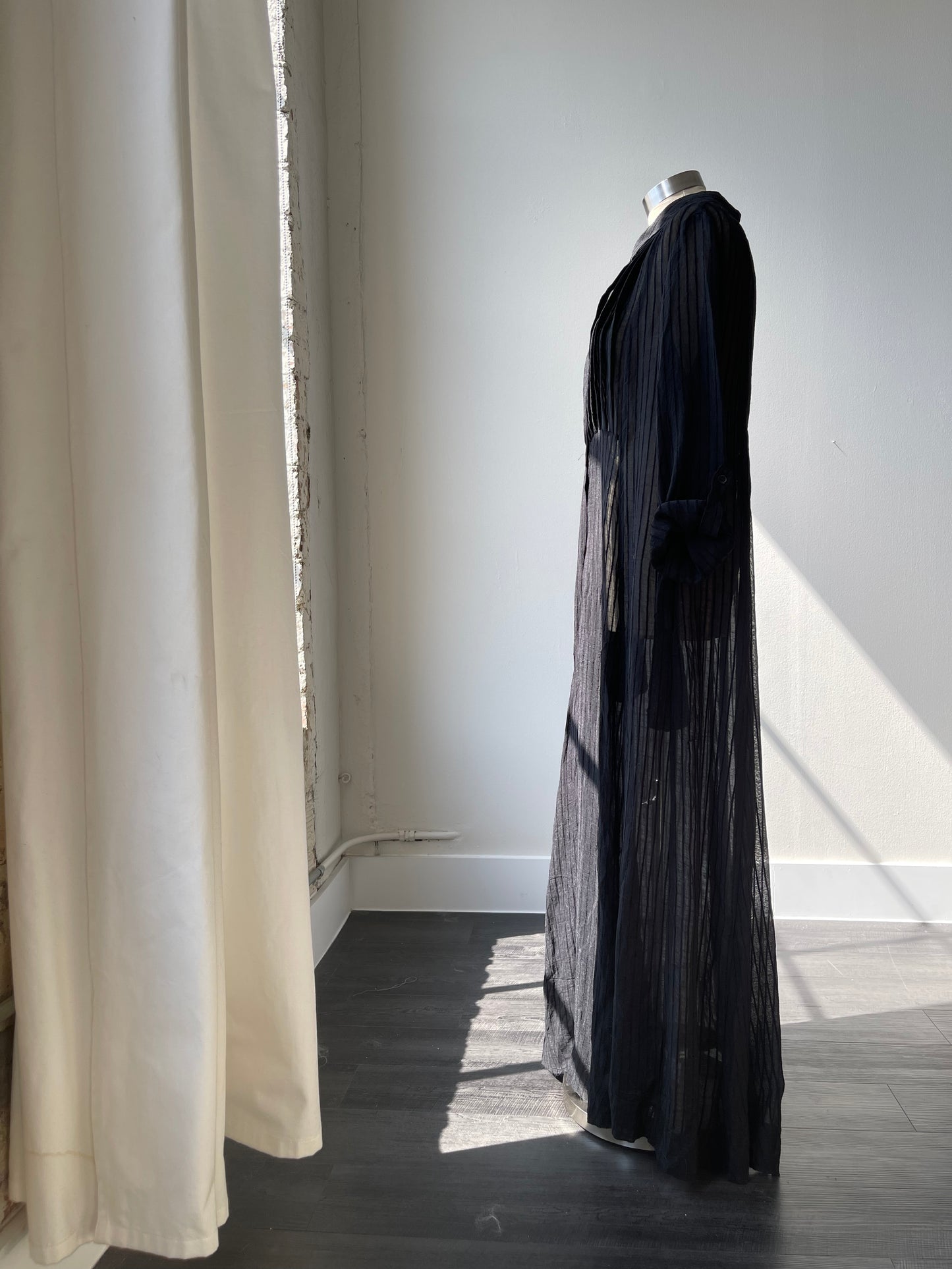 Raven Sheer Button Down Maxi Dress In Black