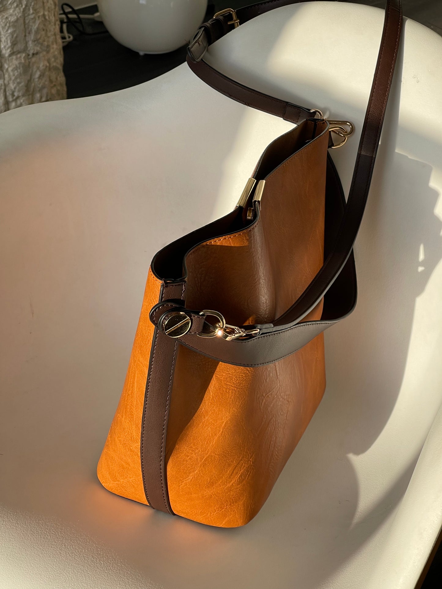 Bryan Utility Crossbody Vegan Leather Bag In Whiskey 
