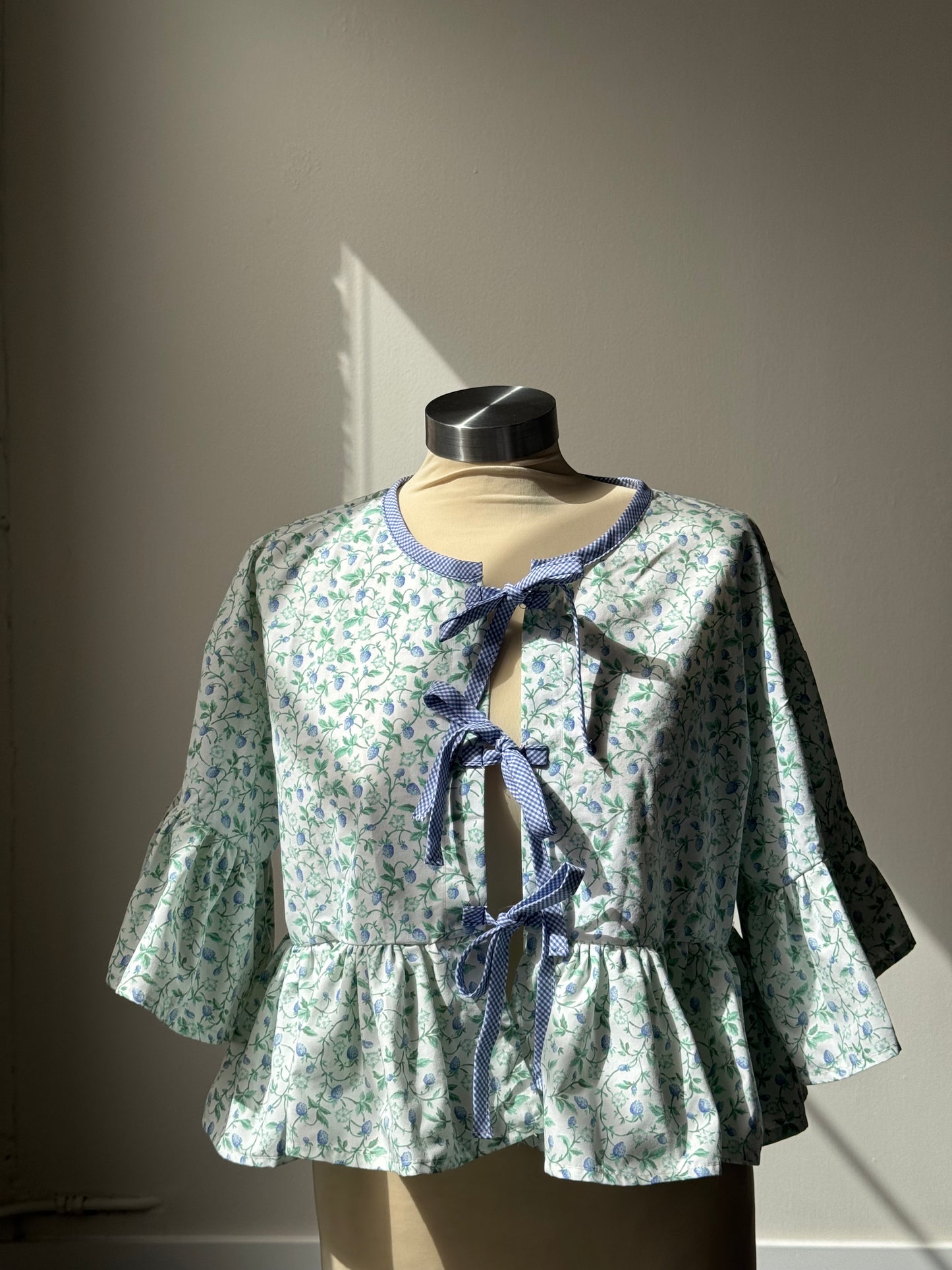 Joycie Vintage Cotton Handcrafted Ruffle Top In Green (1st)