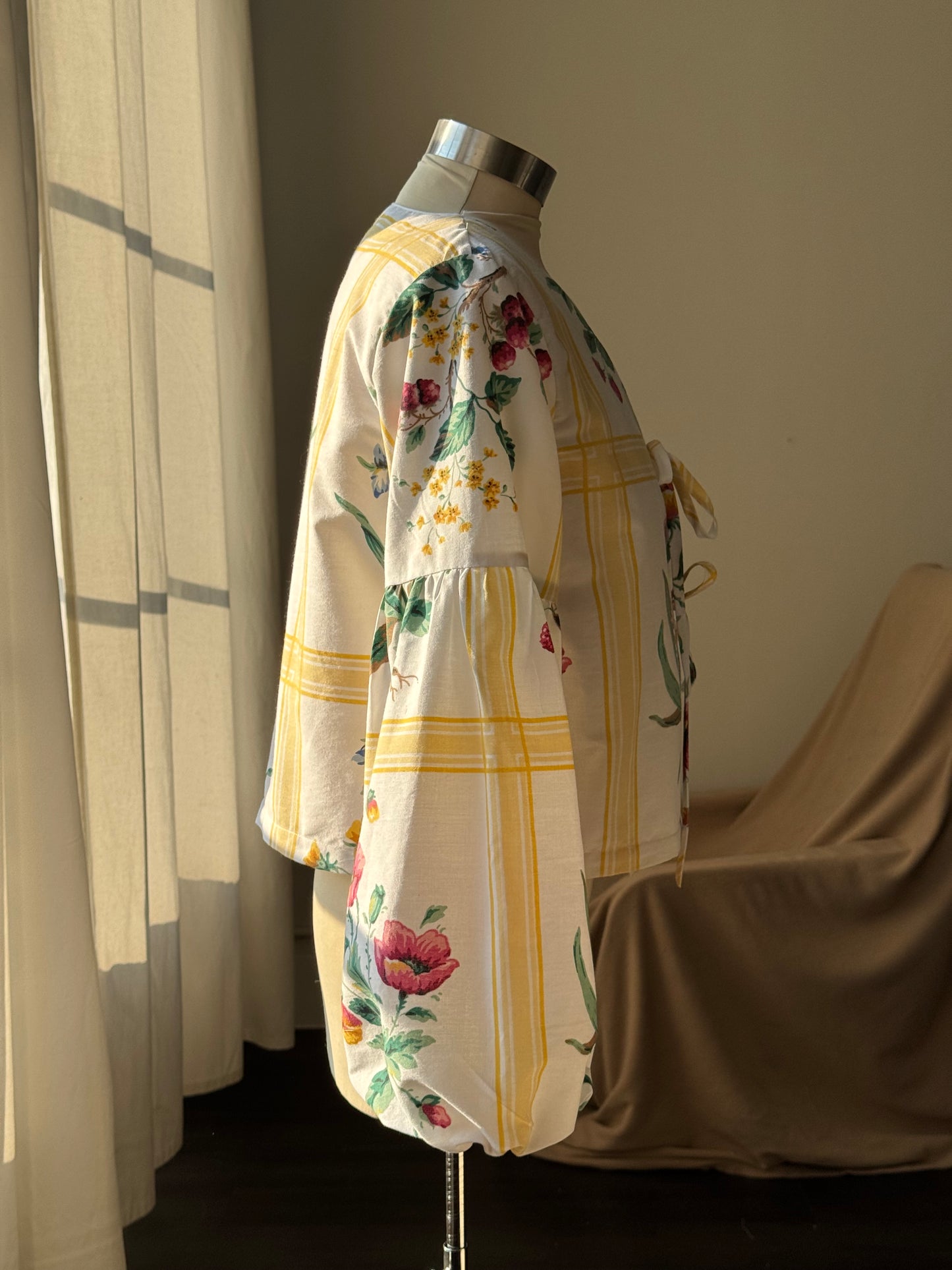 Brenda Faye Handcrafted Vintage Lantern Sleeve Tie Front Top