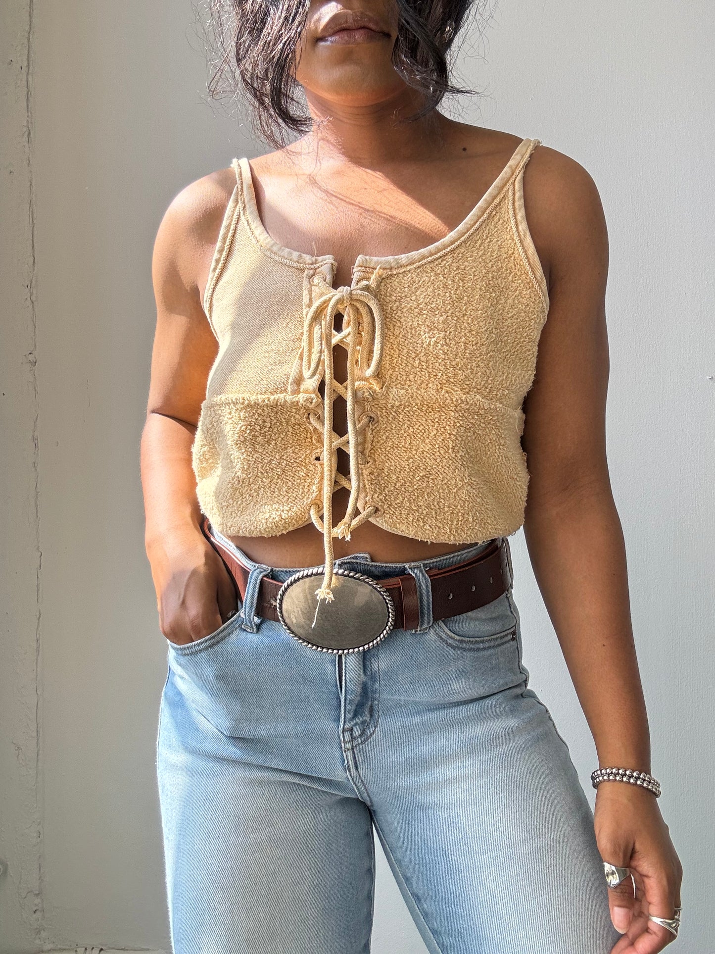 Pauline Cotton Lace Front Crop Top In Natural