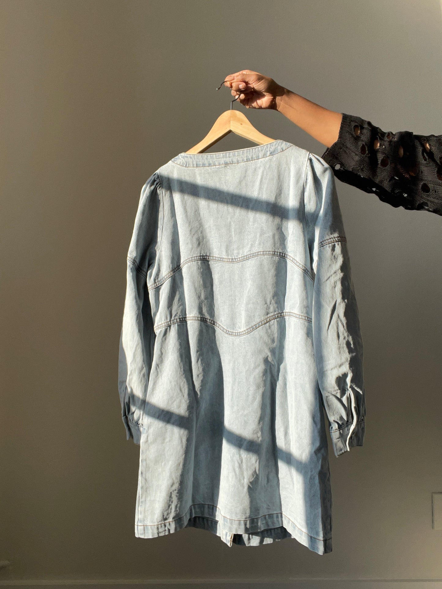 Geraldine Balloon Sleeve Button Front Denim Dress