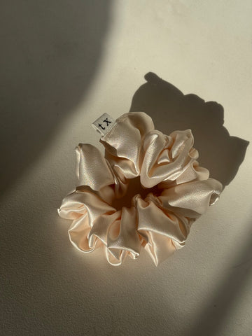 Gina Satin Handcrafted Texas Sized Scrunchie In Pearl