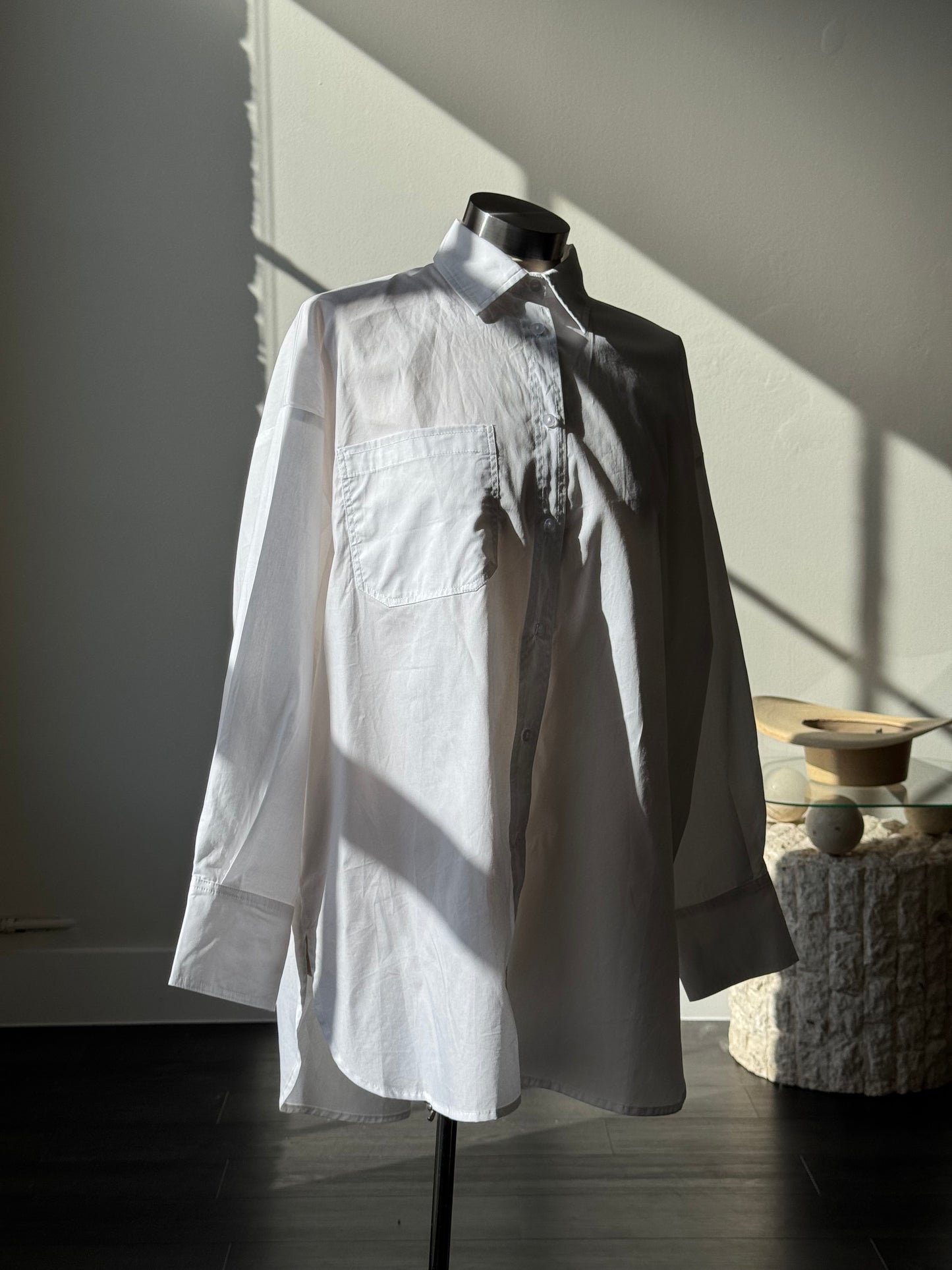 Dorothy Cotton Button Down Dad Shirt In White