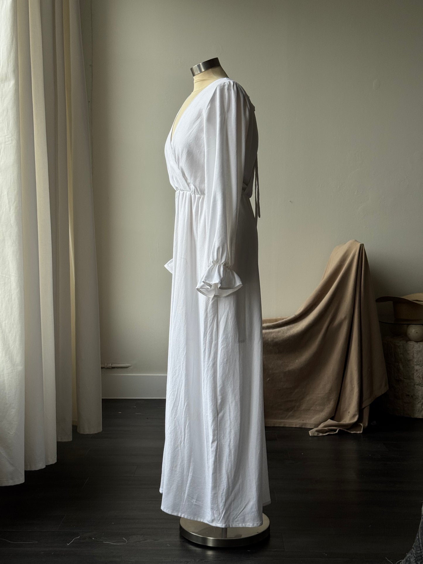Marie Cotton & Linen Handcrafted Maximize Dress In White