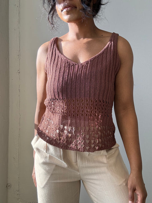 Perry Crochet Knit Tank Top In Brown