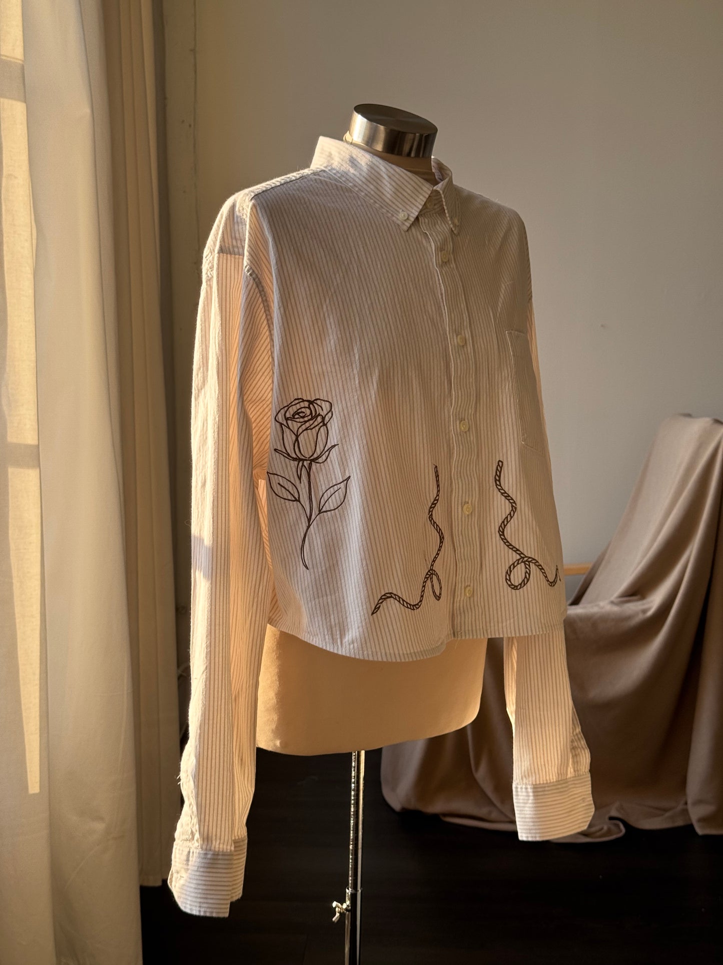 Judy Handcrafted Cropped StripedButton Down Long Sleeve