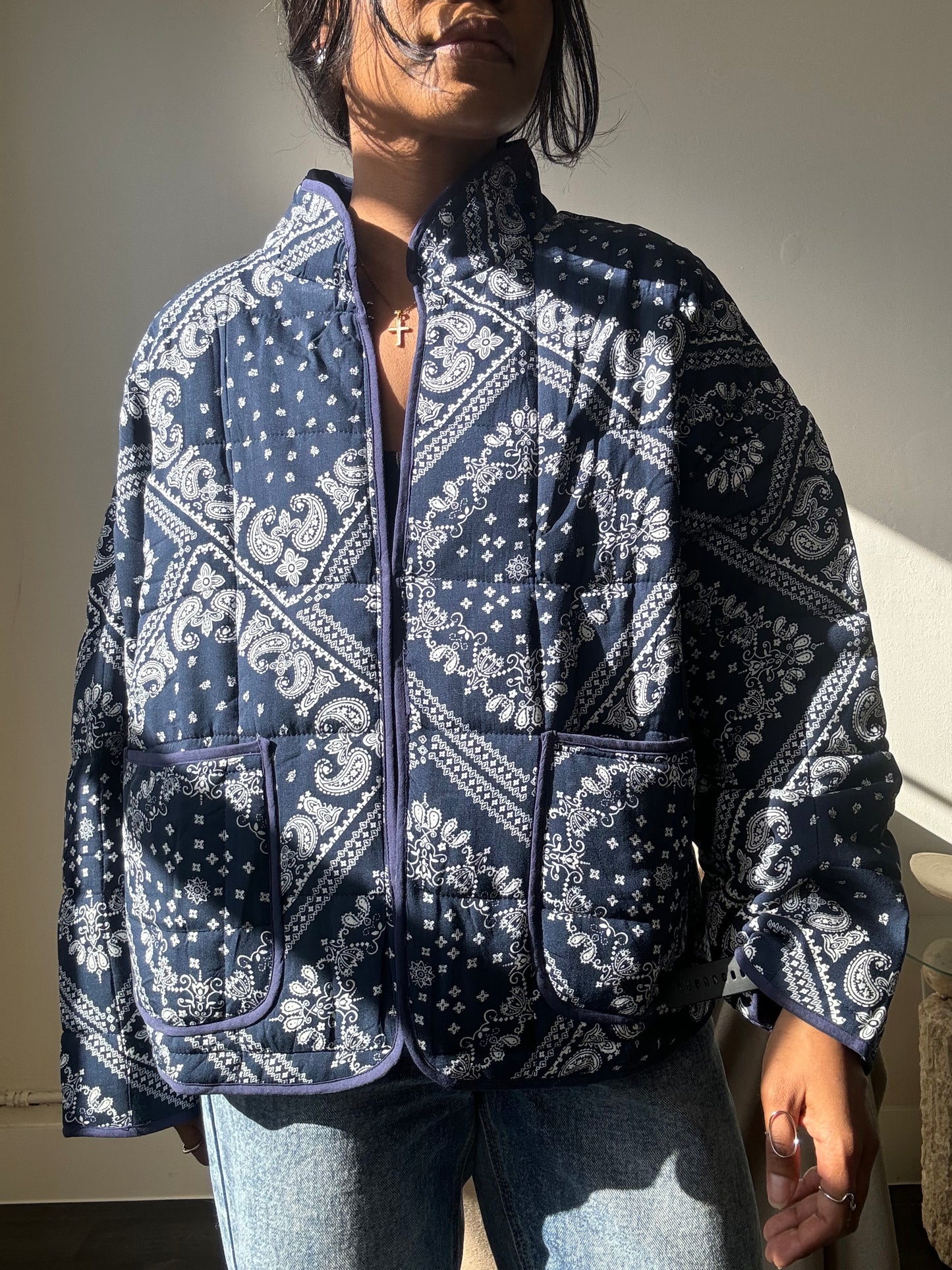 Lubbock Quilted Bandana Jacket In Navy