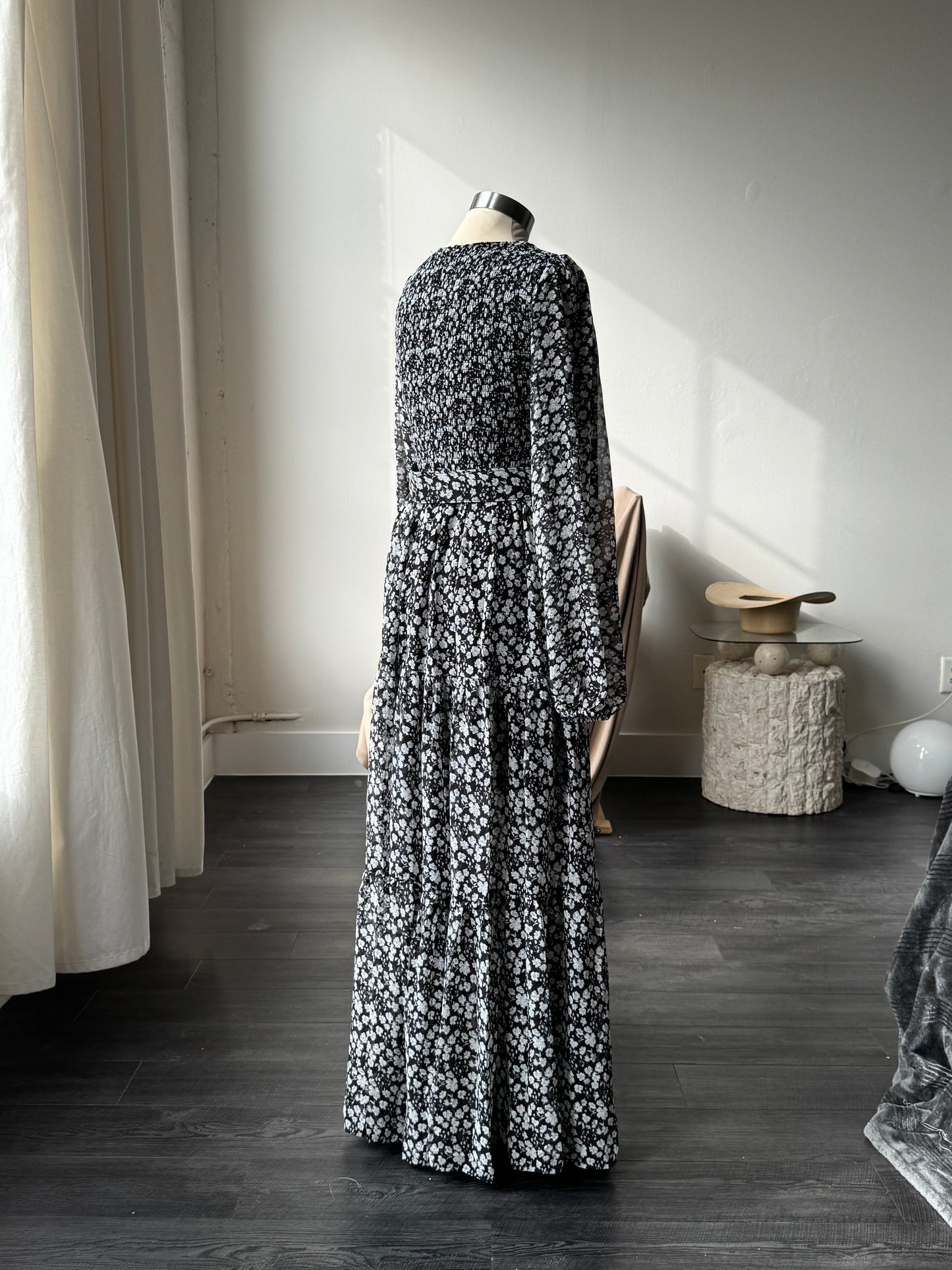 Melissa Floral Belted Maxi Dress In Black