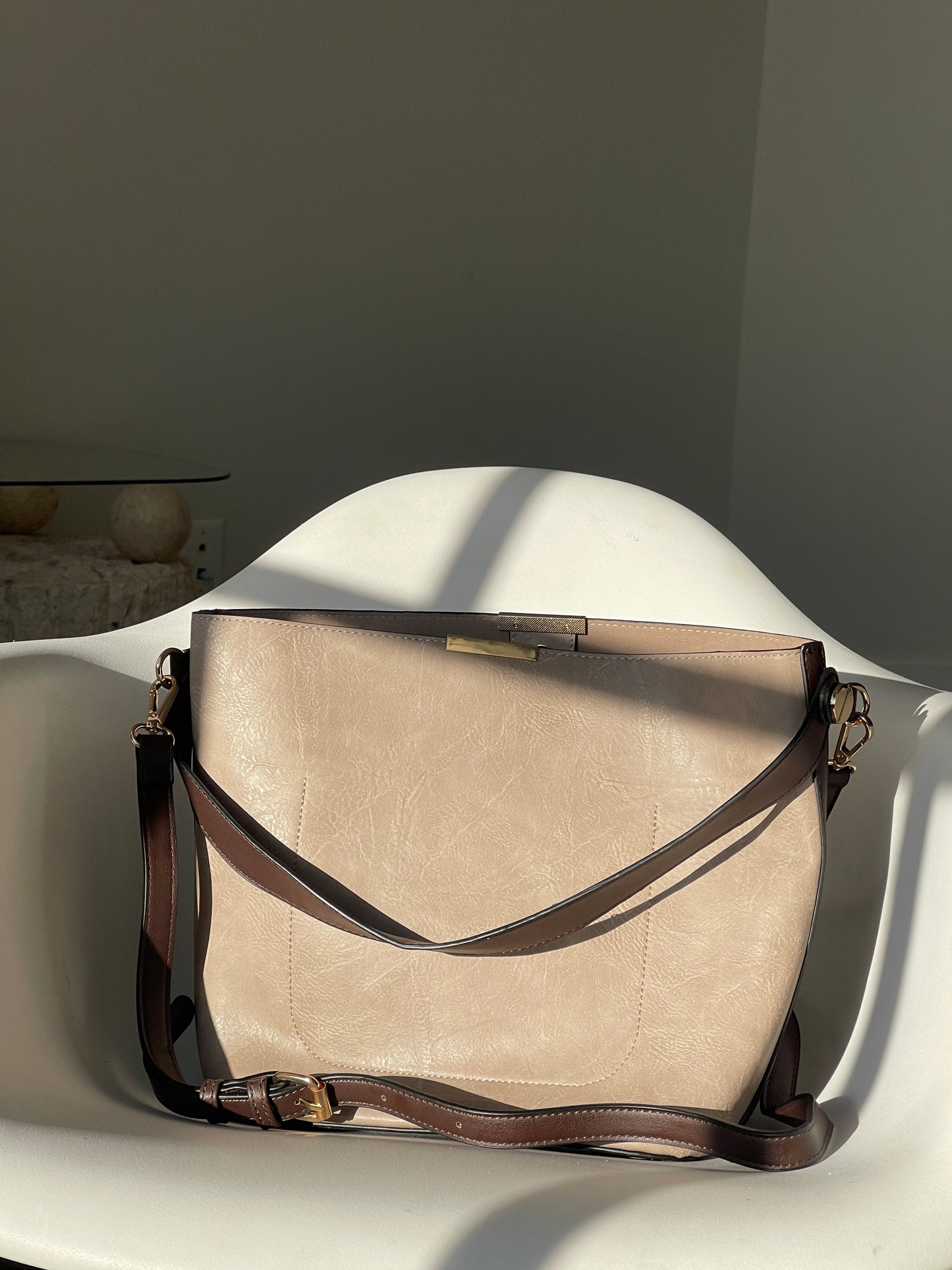 Bryan Utility Crossbody Vegan Leather Bag In Stone