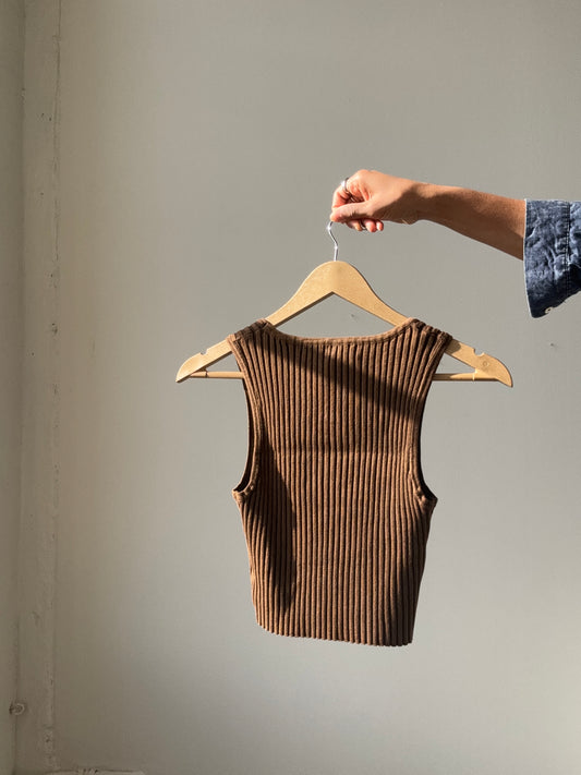 Nancy Cotton Ribbed Tank Top In Chocolate Brown