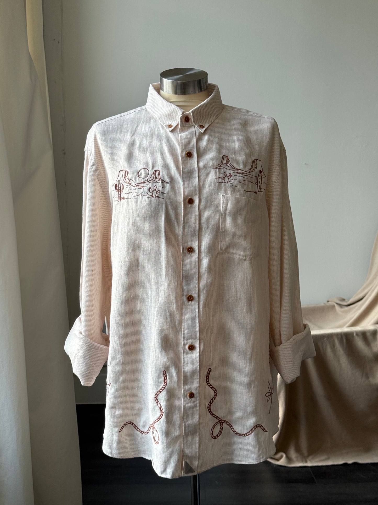 Jaxson Handcrafted Embroidered Button Down In Natural