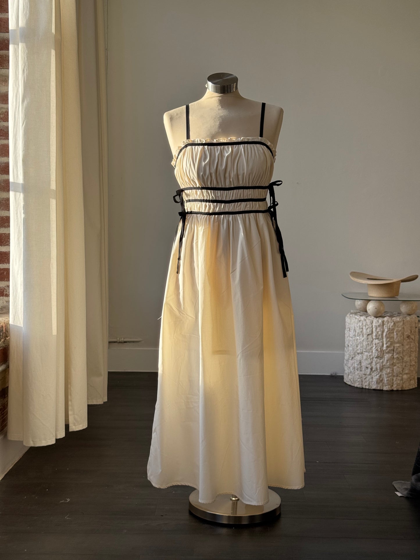 Sarah Cotton Rouged Maxi Dress In Cream