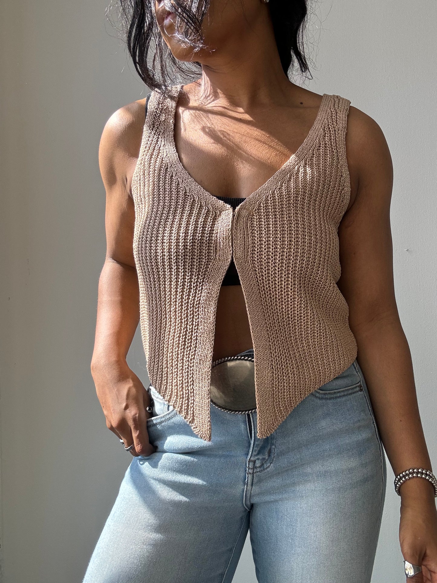 Kayla Crochet Knit Vest In Natural