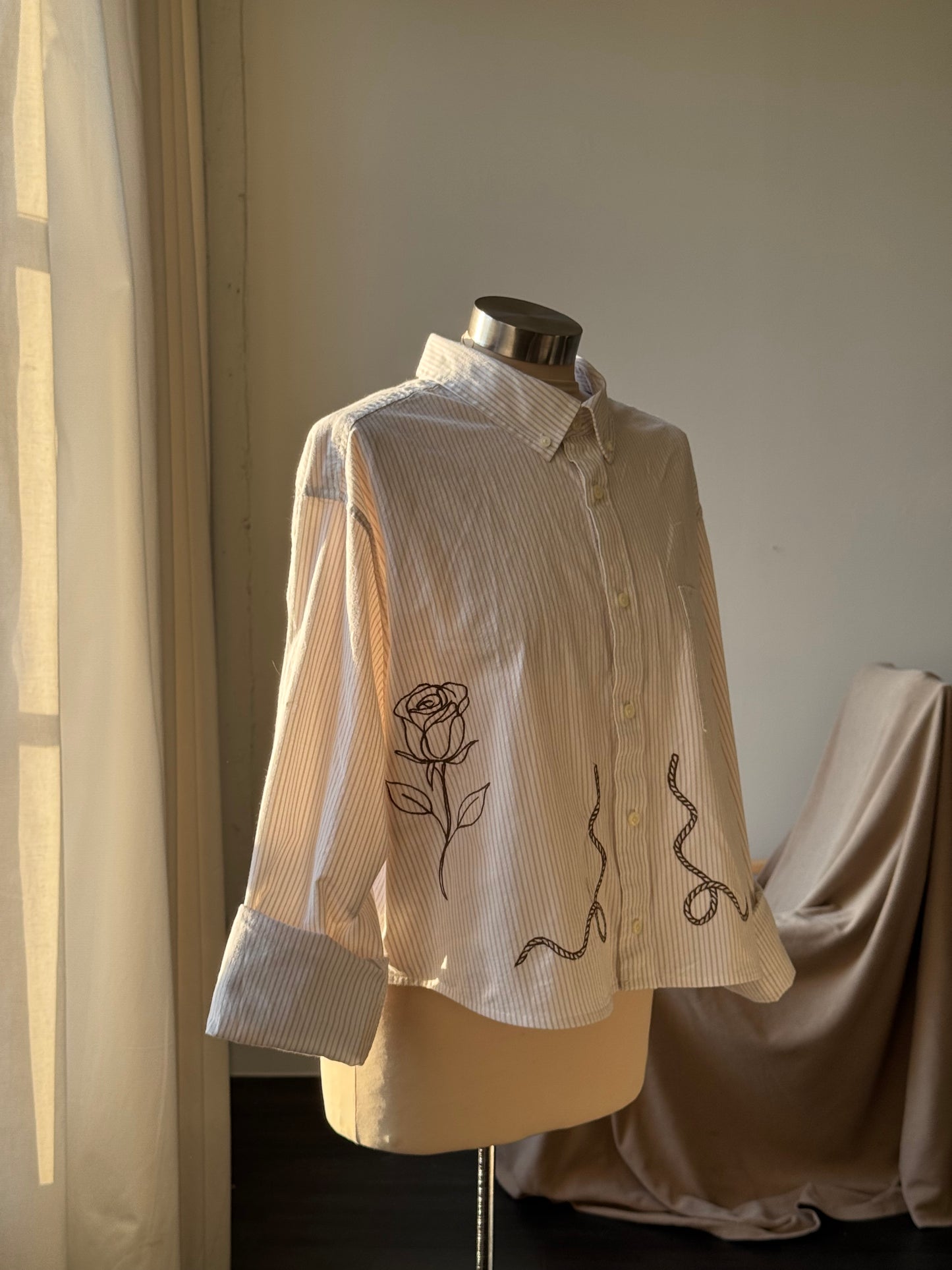 Judy Handcrafted Cropped StripedButton Down Long Sleeve