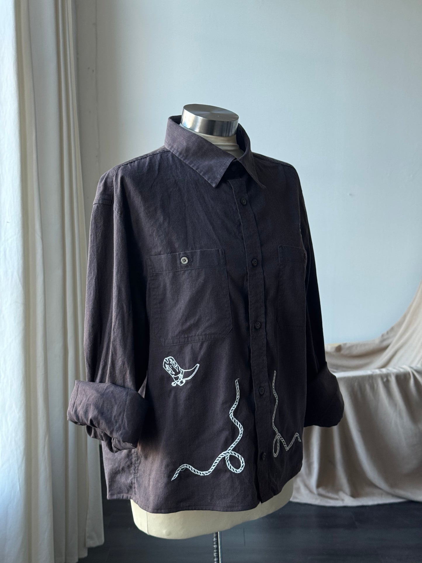 Lawrence Handcrafted Sad Songs Cropped Button Down Long Sleeve
