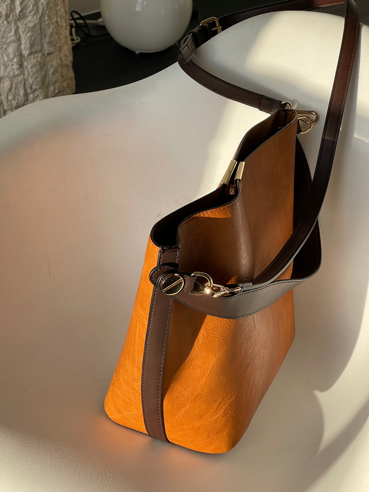 Bryan Utility Crossbody Vegan Leather Bag In Whiskey 