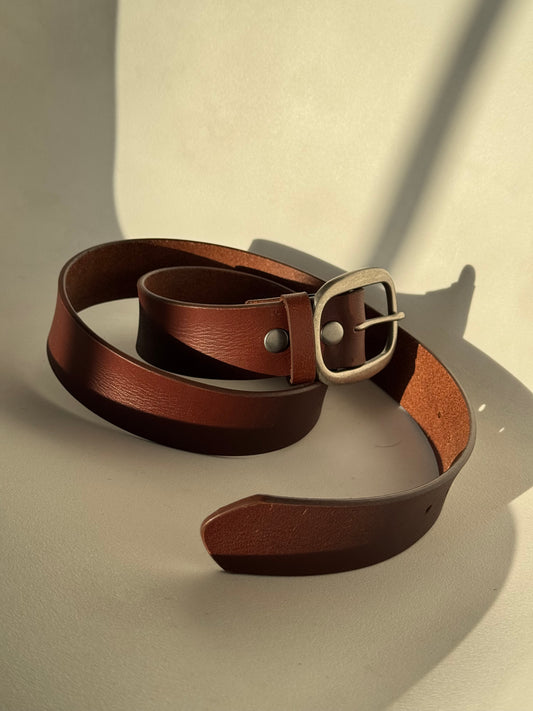 Grant Genuine Leather Classic Snap Belt In Brown & Matte Silver