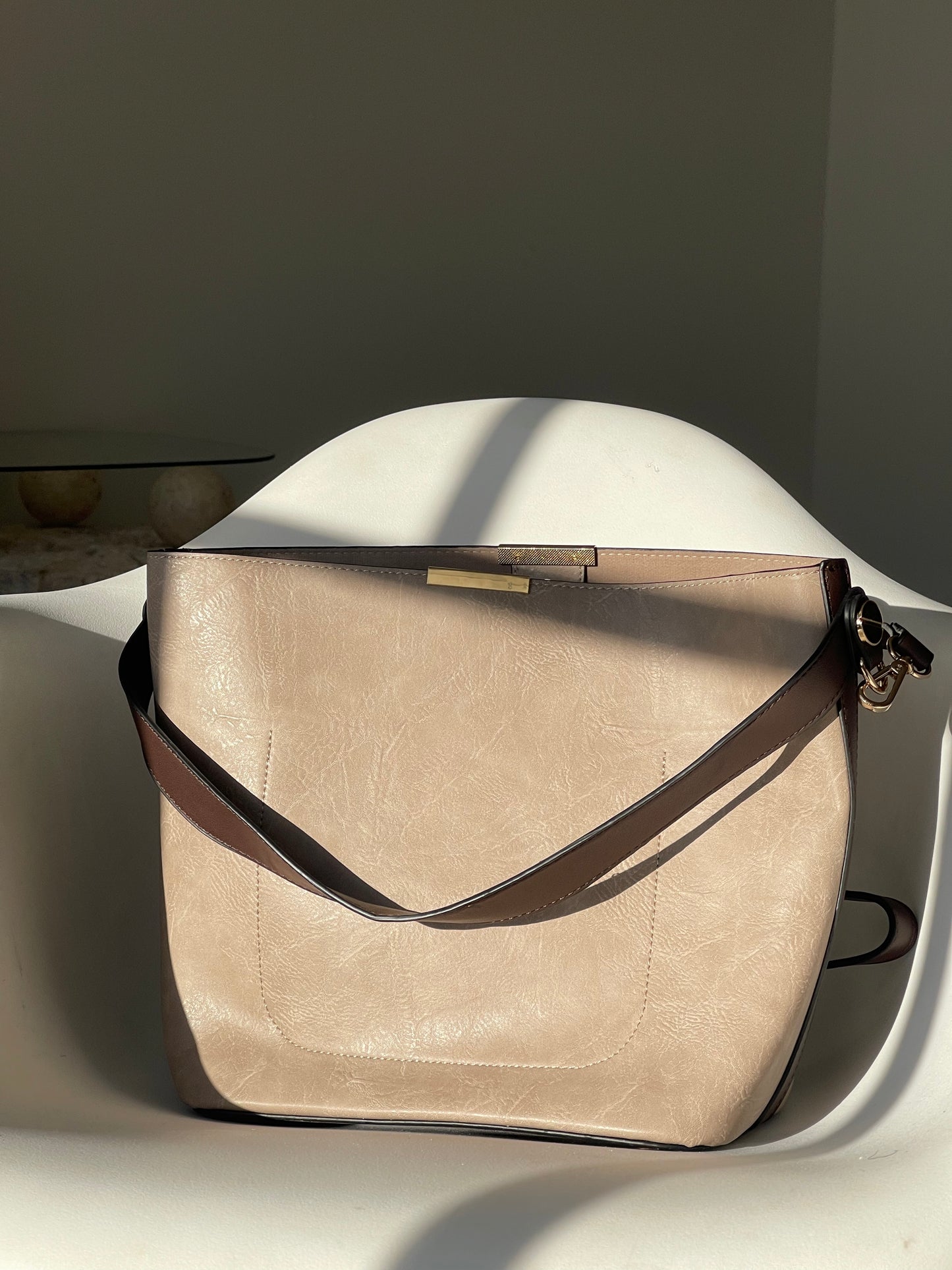 Bryan Utility Crossbody Vegan Leather Bag In Stone