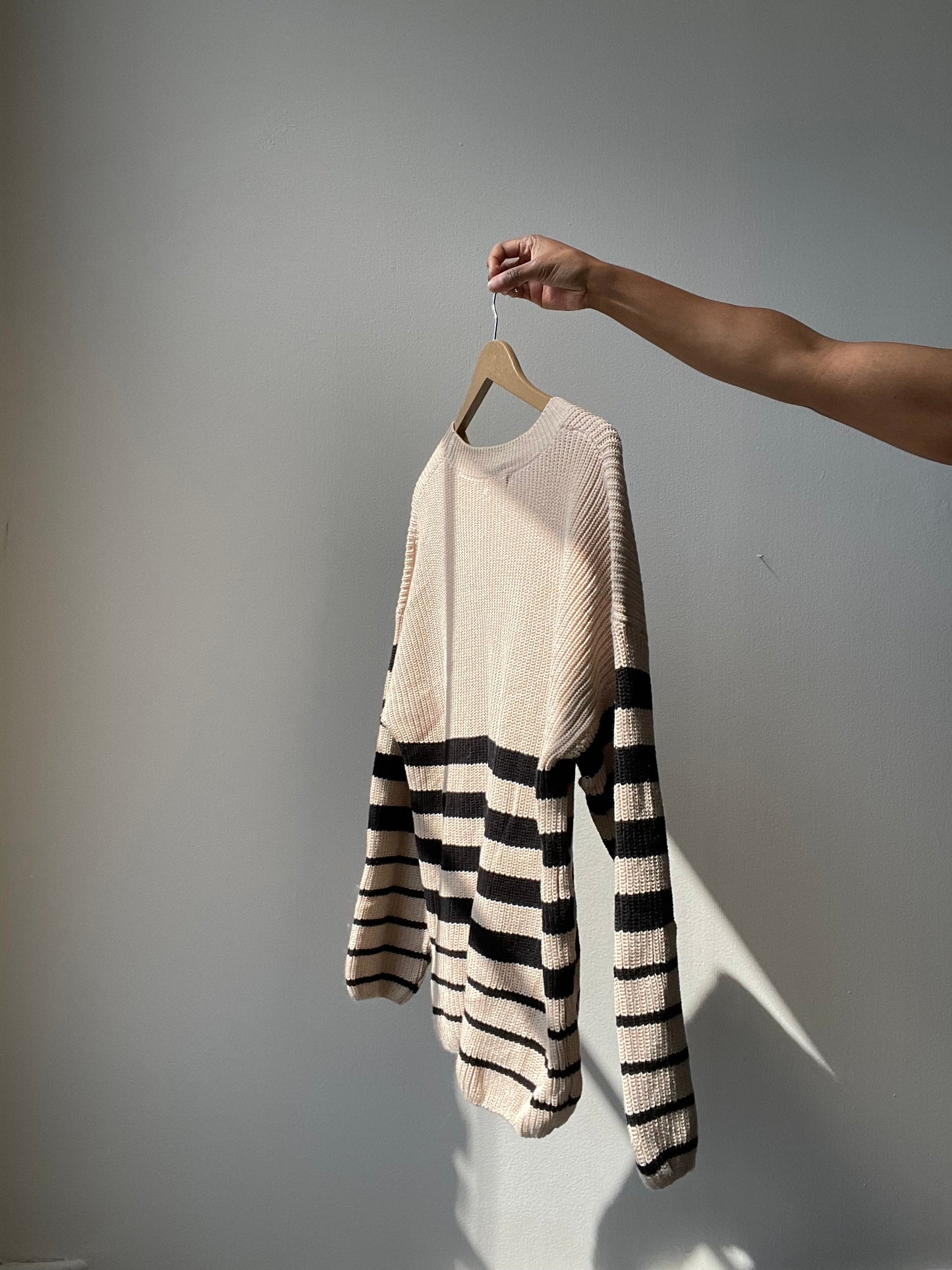 Rowlett Cotton Oversized Striped Sweater In Taupe