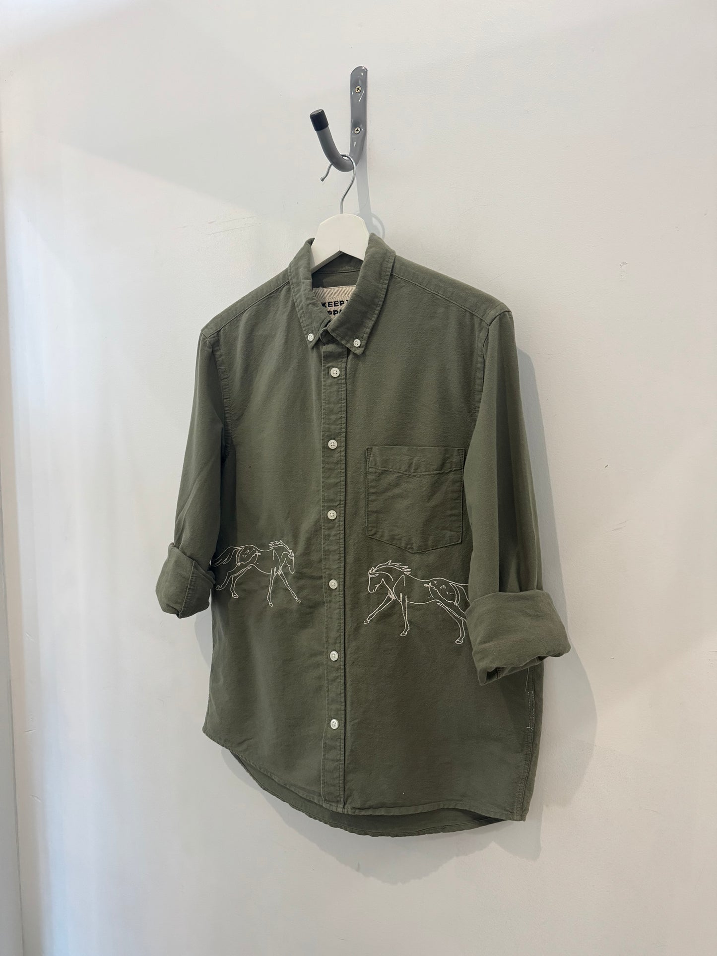 Jaxson Handcrafted Embroidered Button Down In Olive