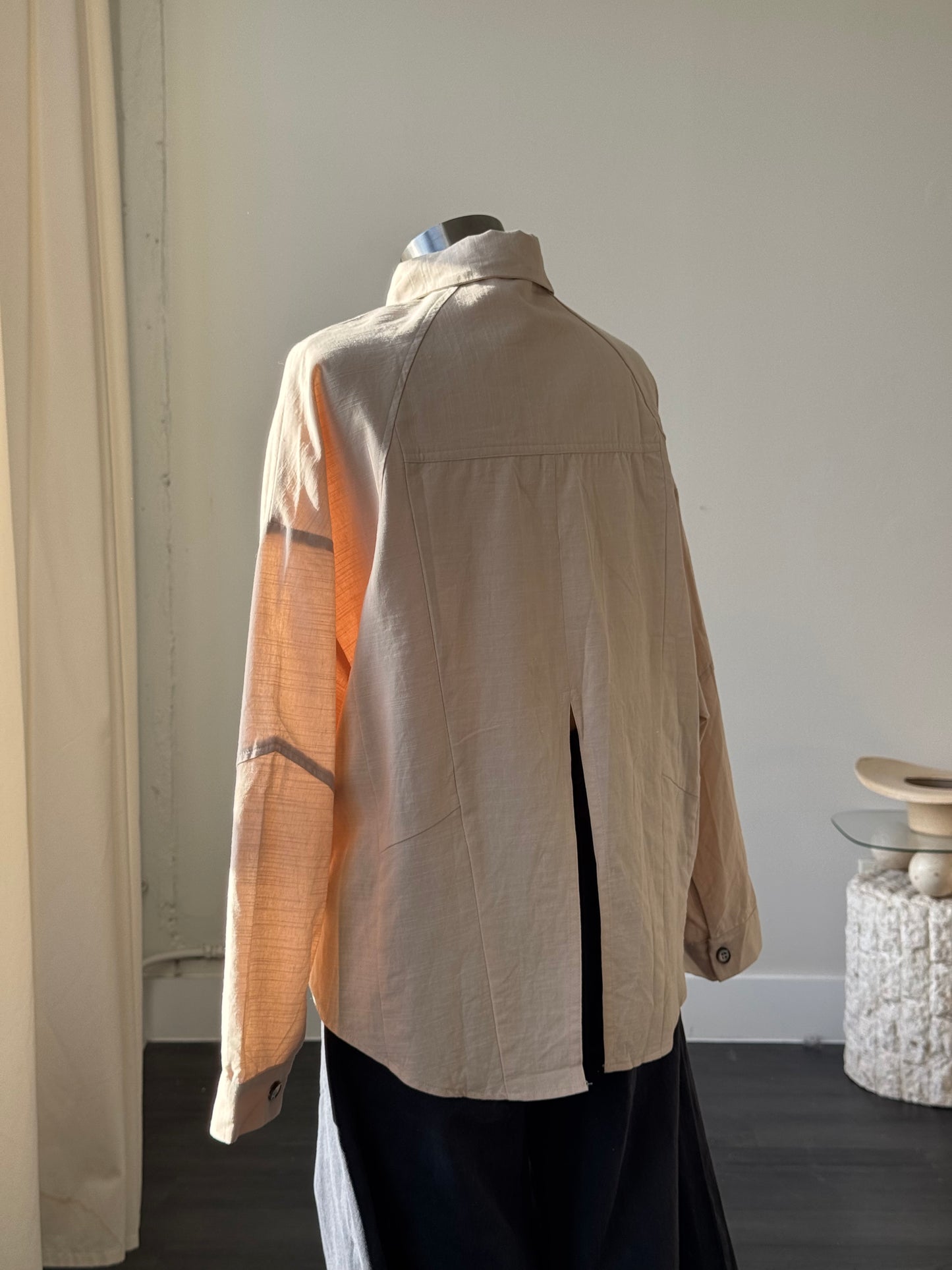 Stephen Cotton Open Back Button Down In Natural