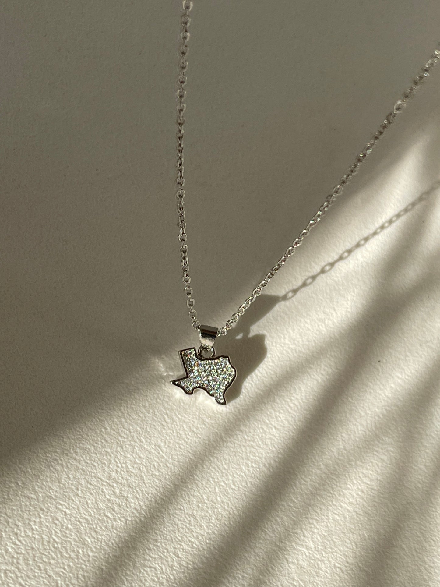 Crystal Stainless Steel Texas Charm Necklace In Silver