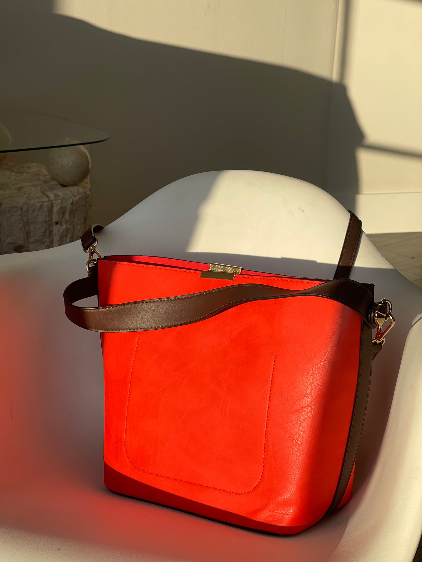 Bryan Utility Crossbody Vegan Leather Bag In Tomato