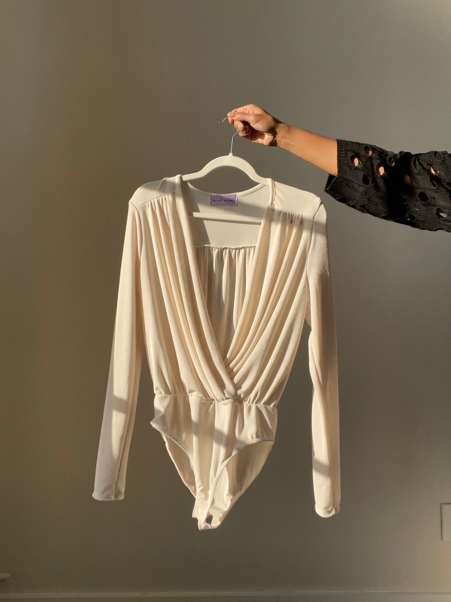 Carmen Kimono Front Long Sleeve Bodysuit In Cream
