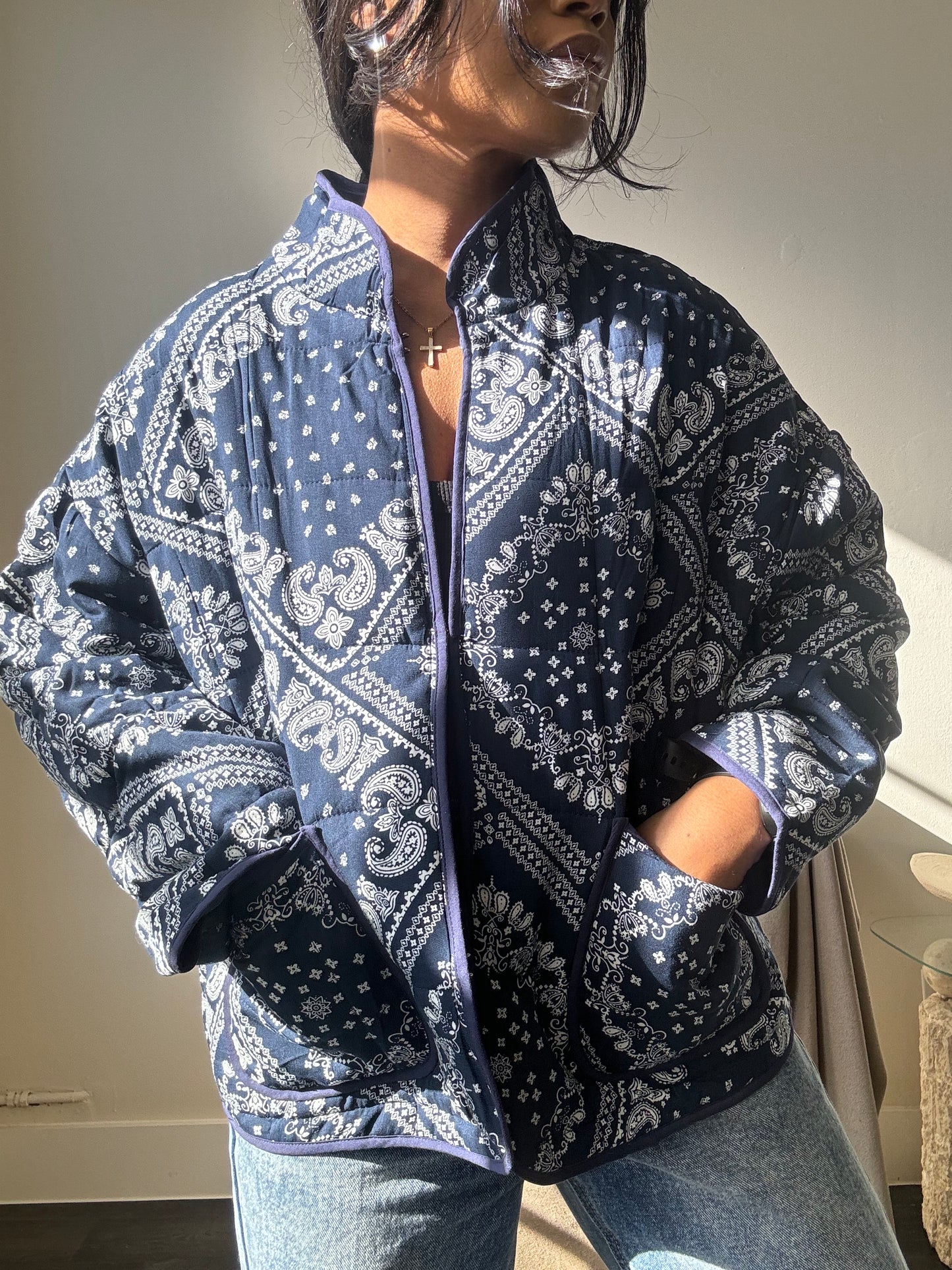 Lubbock Quilted Bandana Jacket In Navy