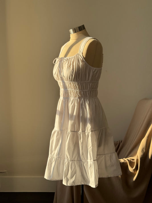 Michelle Cotton Rouged Tiered & Lined Sundress In White