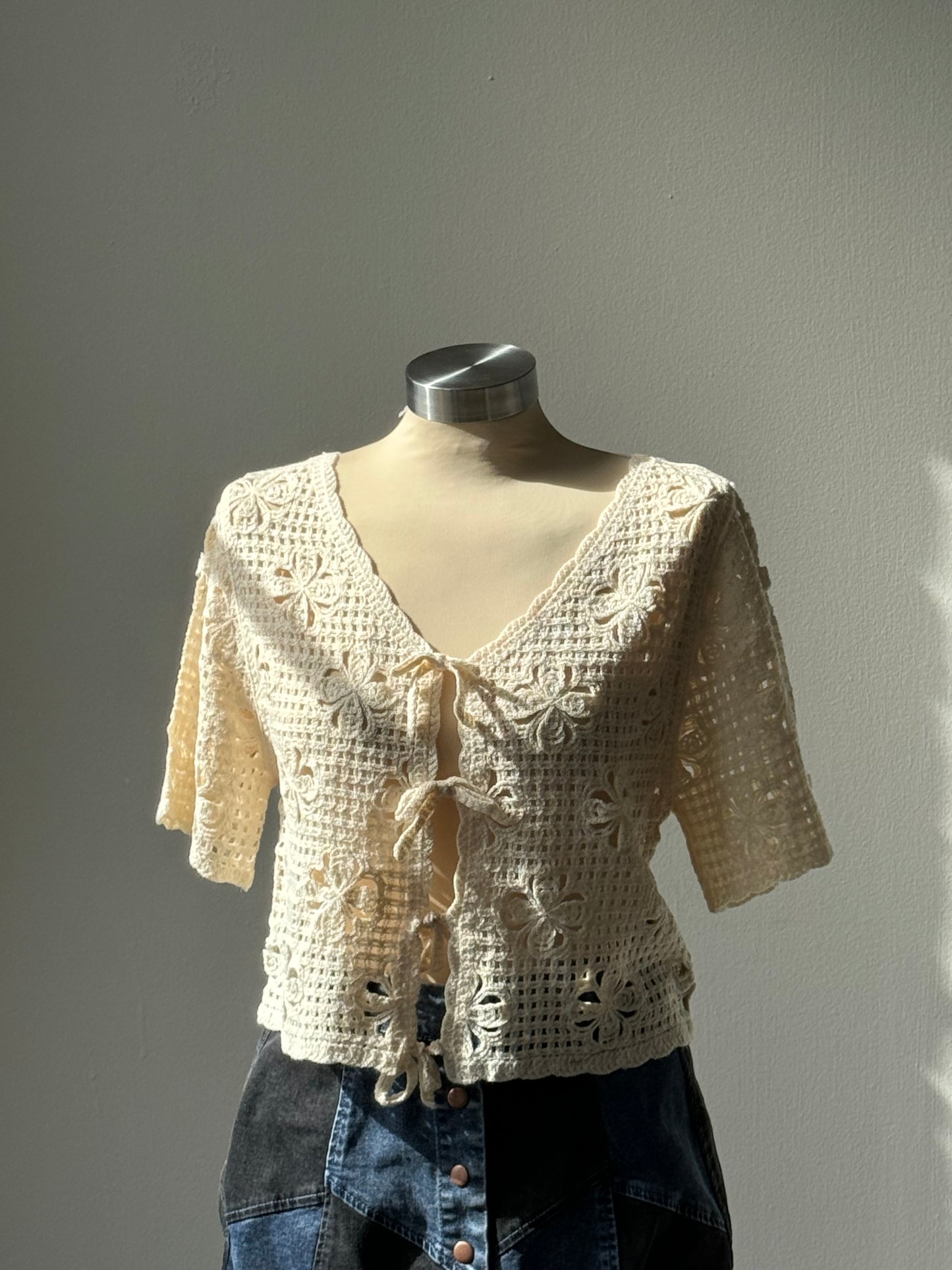 Joyce Open Front Tie Crochet Crop Top