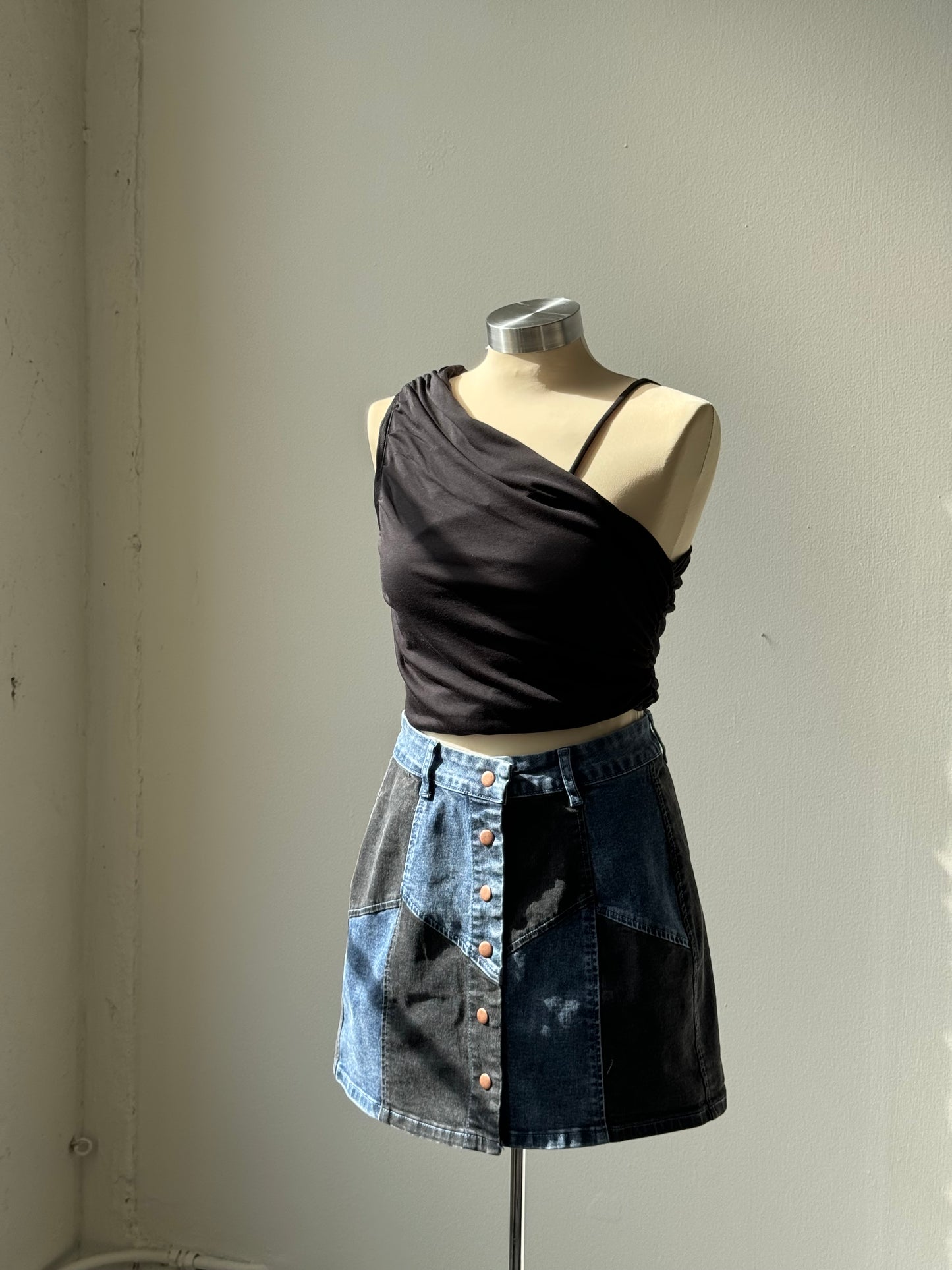 August Patchwork Denim Skirt In Indigo