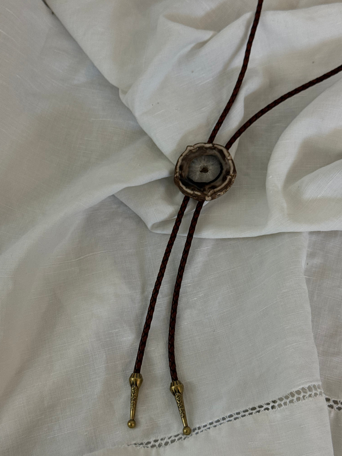 Handcrafted Agate Bolo Tie In Black Hole
