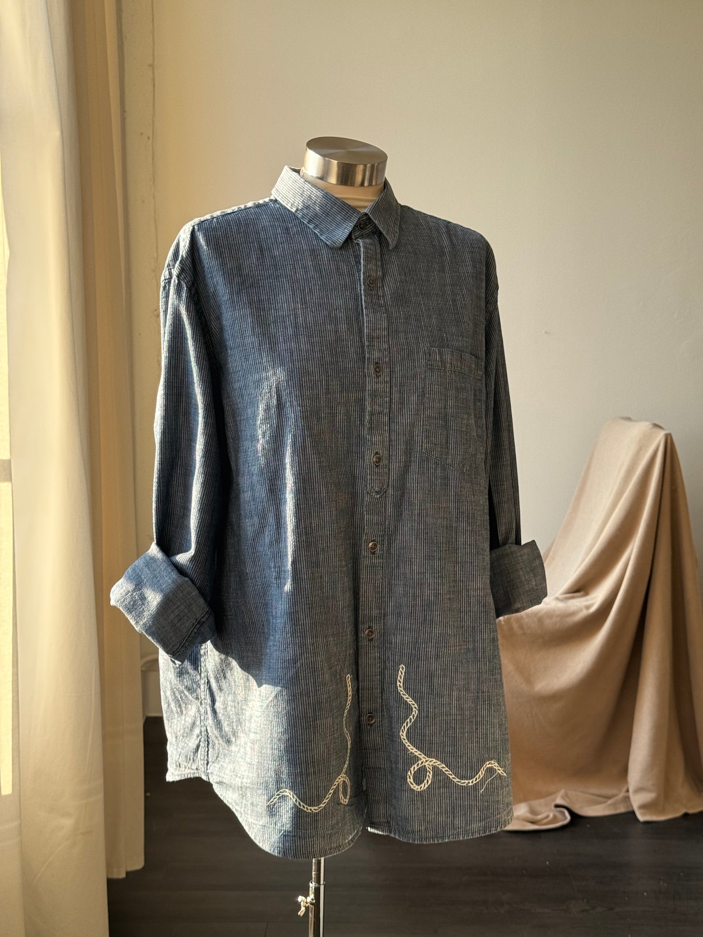 Jaxson Handcrafted Embroidered Old Souls Button Down In Deep Navy