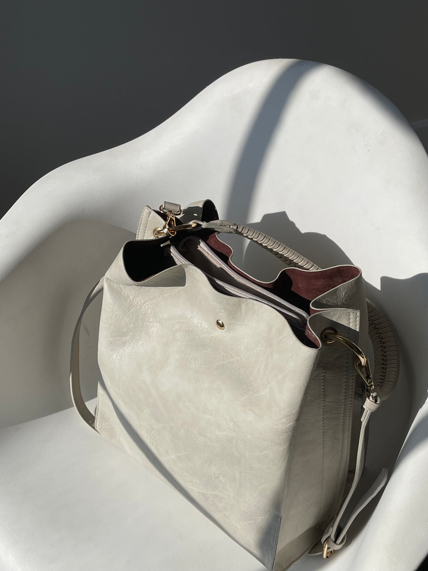 Perry Woven handle Utility Vegan Leather Tote Bag In Stone