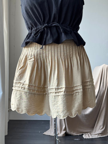 Ginny Cotton Pleated & Scallop Skirt In Taupe