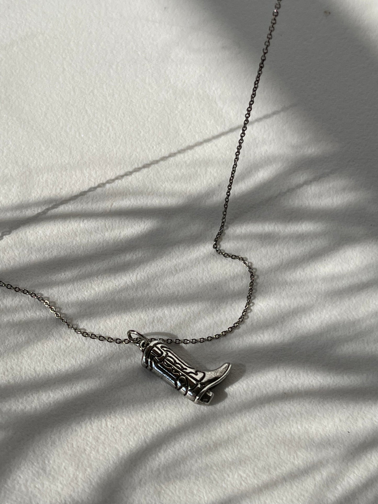 Cooper Classic Western Boot Necklace In Vintage Silver