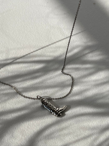 Cooper Classic Western Boot Necklace In Vintage Silver