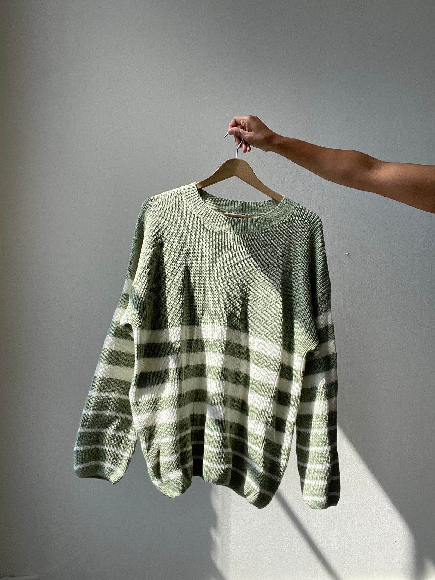 Rowlett Cotton Oversized Striped Knit Sweater In Sage