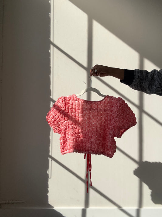 Beth Bubble Waffle Crop Top In Cherry