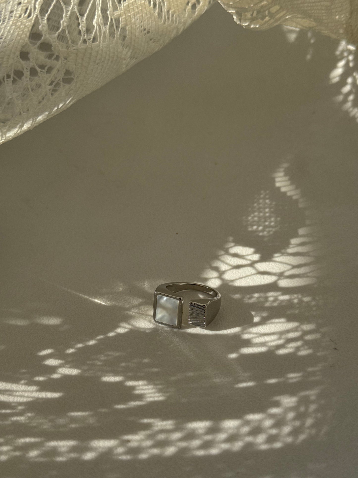 Daniella Mother Of Pearl Cuff Ring In Ivory Silver