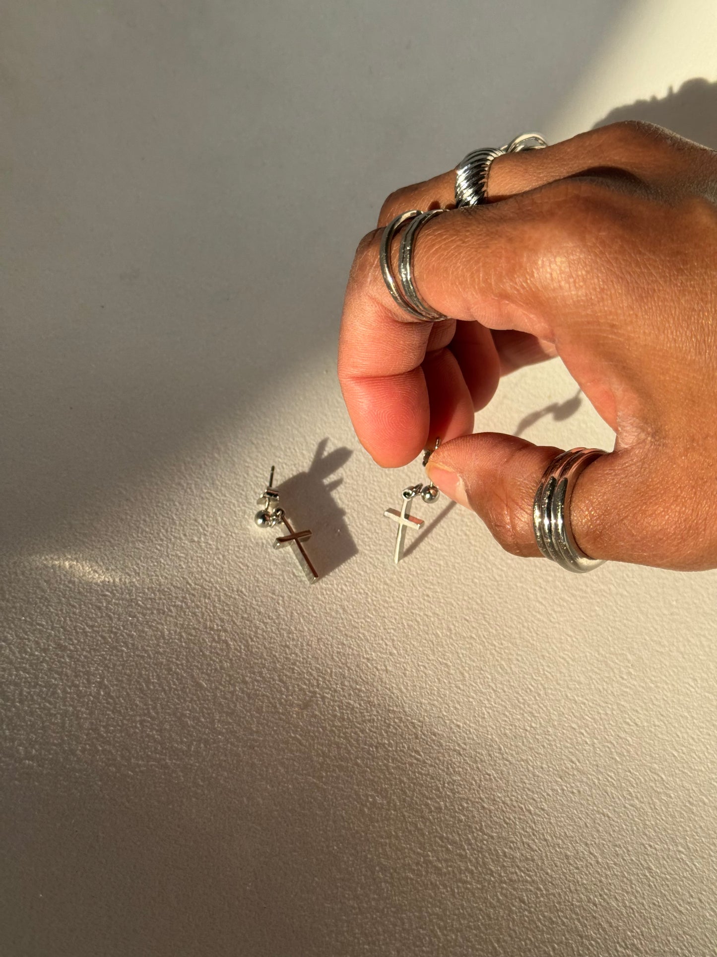 Cory Dipped Classic Cross Drop Earring In Silver